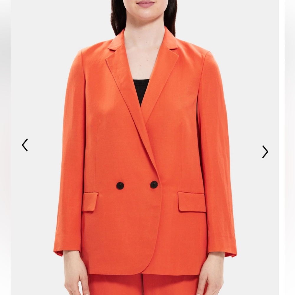Theory Double Breasted Boy Linen Blend Blazer Summer Sheen Orange
